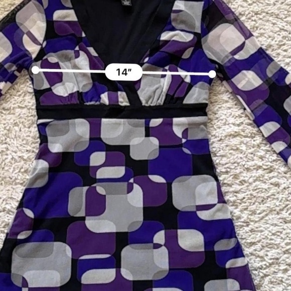 Vintage y2k Geometric Print V Neck Mesh Dress - Picture 2 of 5